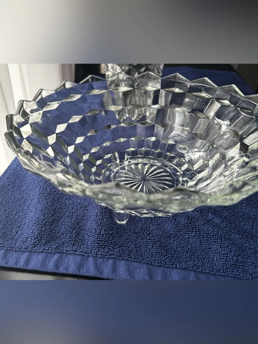 Clear Pressed Glass Footed Bowl - Scalloped Edge